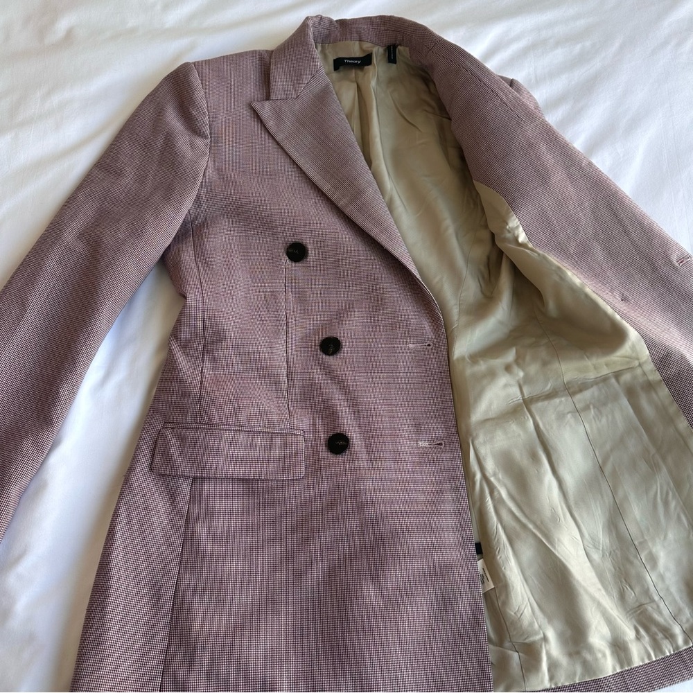 Theory Double-Breasted Houndstooth Blazer Red & Cream size 2 like new - Picture 7 of 9